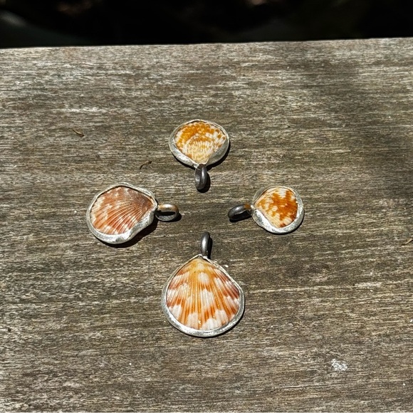 Scallop sea shells Handmade 995 925 silver soldered necklace beach boho PR - Picture 4 of 5